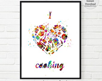 Impresión "Me encanta cocinar": Arte de cocina en acuarela (descarga digital)