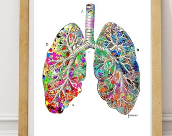 Doctor Gift, Lung Anatomy Watercolor Vintage Printable Art Print Medical Wall Art Digital Medical Lung Art Doctor Gift Anatomy Gift