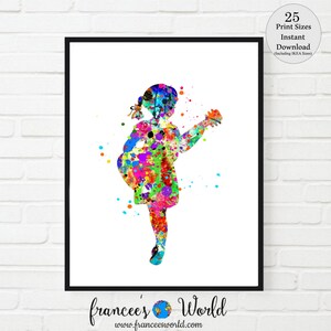 Little girl guitar print, girl playing guitar, girl and guitar, Printable, girl guitar instant download, musical instrument, girl&#39;s room art