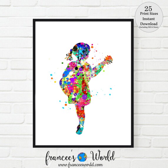 Little girl guitar print, girl playing guitar, girl and guitar, Printable, girl guitar instant download, musical instrument, girl's room art Il_570xn