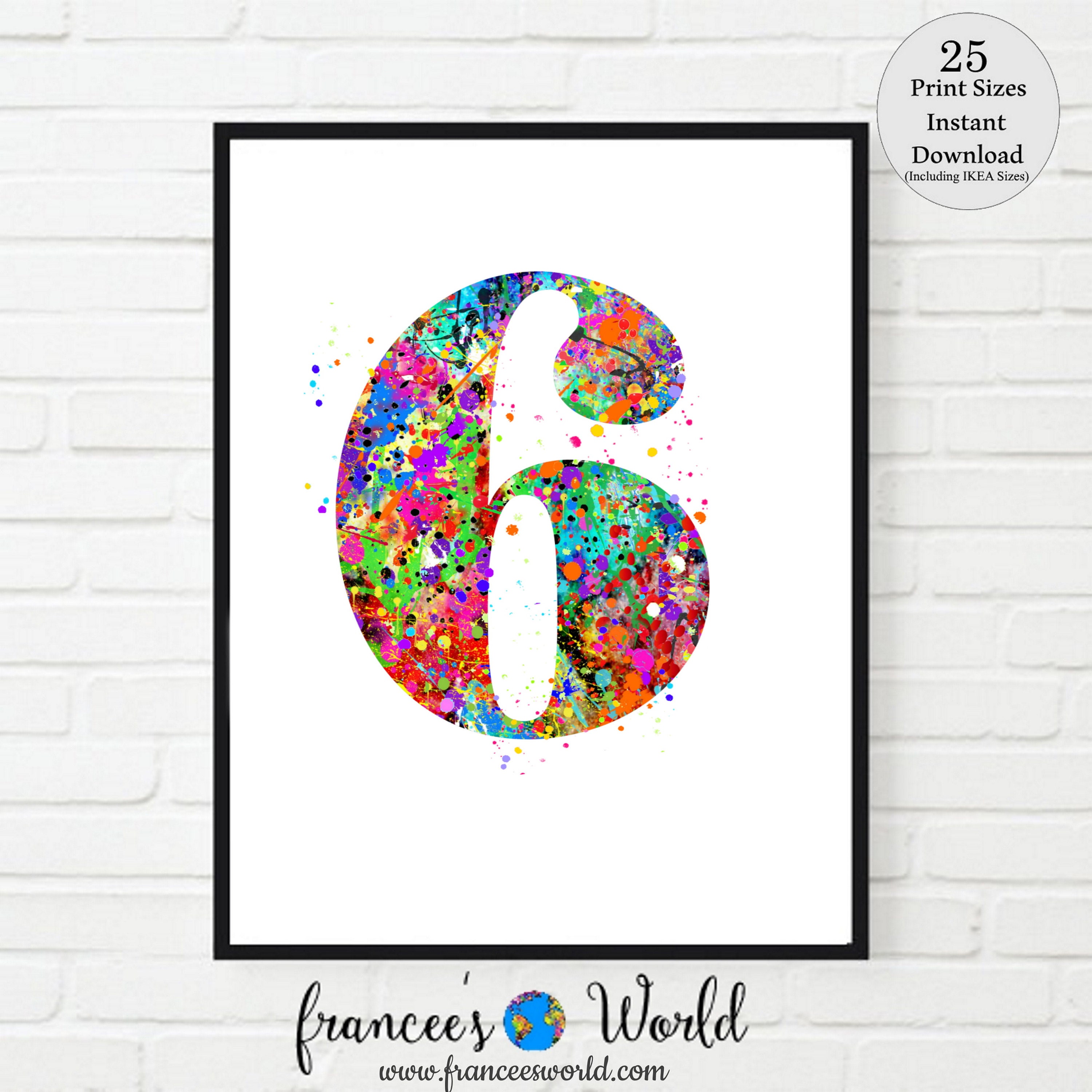 Sport Art Print Number Six Watercolor Print, Kids Room Decor