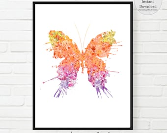 Watercolor Butterfly Print, Colorful Dorm Decor (Digital Download)