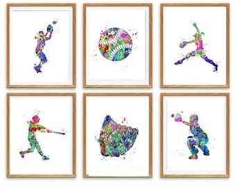 Softball PRINTS, Set of 6 Softball,PRINTABLE softball prints, softball posters, softball gift idea Art, Softball Art, Softball Wall Decor