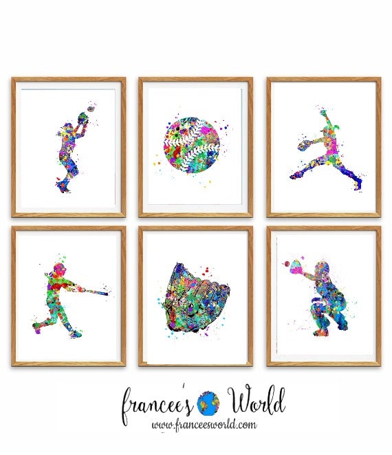 Softball PRINTS, Set of 6 Softball,PRINTABLE softball prints, softball posters, softball gift idea Art, Softball Art, Softball Wall Decor Il_570xn