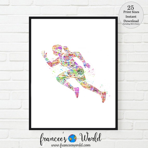 Runner Print,Runner watercolor, runner Poster, Running, sprinting, PRINTABLE, runner wall art, runner gift, track and field woman runner Il_570xn