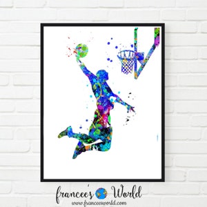 Basketball Player Print, Basketball Art, Boy Basketball print, male  Basketball , Watercolor, Basketball Dorm Art, Printable, Slam dunk