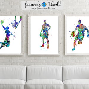 Akvarellkonsttryck med basketboll: Set om 3, dekor till studentrummet (digital nedladdning) bild 1