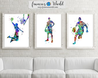 Basketball Art, Boy Basketball Poster, Set of 3 Basketball Watercolor, Basketball Dorm Art, Printable, Basketball party, basketball Dorm art