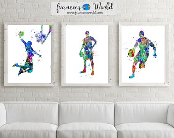 Basketball Art, Boy Basketball Poster, Set of 3 Basketball Watercolor, Basketball Wall Art, Printable, Basketball party, basketball wall art