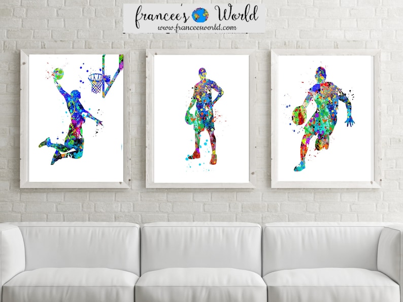 Akvarellkonsttryck med basketboll: Set om 3, dekor till studentrummet (digital nedladdning) bild 1
