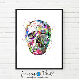 Skull Art, Skull Print, Vintage Skull Dorm decor, Skull PRINTABLE, Doctor Gift, Medical art, medical office art, skull watercolor, skull