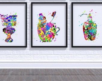Watercolor Bathroom Art Prints: Colorful Decor Set of 3 (Digital Download)