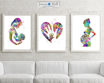 Schwangerschaft Aquarell Druck Set: Mutter & Baby Kunst (digitaler Download)