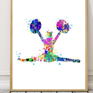 Cheerleader Printable, Cheerleader Print, Cheerleader Watercolor, Cheerleader Dorm Art, Cheerleader Party, Girl Cheer, Cheerleader Gift Idea