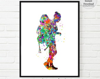 Hiker print hiker art hiker watercolor female hiker woman hiker backpack hiking PRINTABLE hiker gift backpacker gift wall art room decor