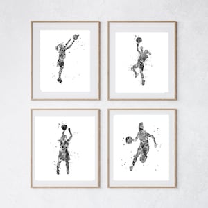 Woman Basketball Art, Black and White, Woman Basketball Poster, Set of 4 Woman, Girl Basketball player, Women Basketball Dorm Art, PRINTABLE
