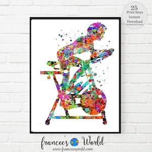 Workout bike print afro woman bicycle stationary bike PRINTABLE workout room art gym art bike woman home gym black woman African American