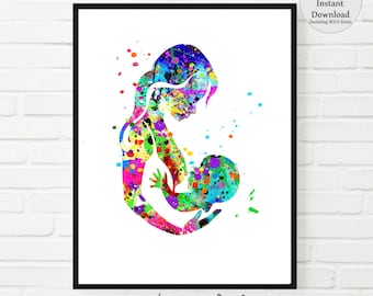 Breastfeeding Mother Print Nursing mother & baby art Newborn Doula Pregnancy Gift Obstetrician Printable Baby Shower New mother Midwife Gift