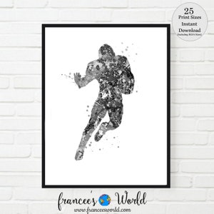 Football Print Football Player Black and White PRINTABLE Quarterback ...