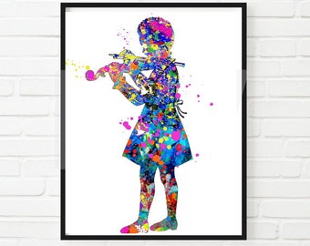Violin Girl Art Print: Afro Art, Music Room Decor (Digital Download)