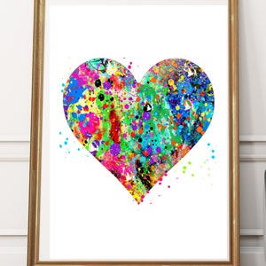 Heart Printable art Valentine card, colorful heart, watercolor love art instant art love gift, print at homeDorm art