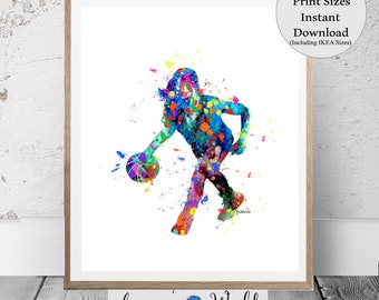 Girl Basketball PRINTABLE Watercolor, Woman Basketball Poster, Woman Basketball, Girl Basketball Wall Art, Printable, Female basketball art
