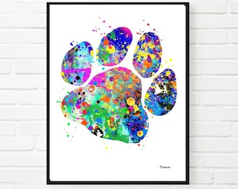 Dog Paw Watercolor Print: Colorful Animal Dorm Art (Digital Download)