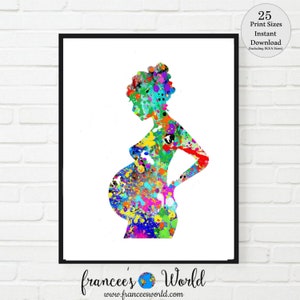 Kobieta w ciąży do druku, ciąża, wydruk akwarelowy ciążowy, prezent w ciąży, położnik/ginekolog, prezent na baby shower, nowa matka, sztuka ciążowa brzuch