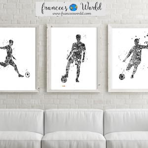 Boy soccer print, soccer set of 3, black and white, printable art, soccer boy, teens boy room, soccer player , soccer ball, soccer poster