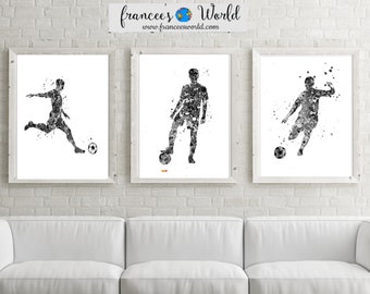 Boy soccer print, soccer set of 3, black and white, printable art, soccer boy, teens boy room, soccer player , soccer ball, soccer poster