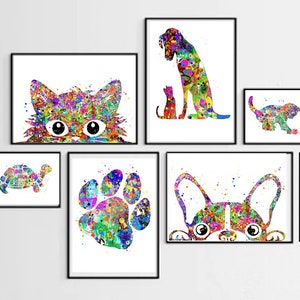 Veterinarian Office art, Cat and Dog print, dog Paws, turtle, veterinarian medical symbol, Watercolor, Printable, set of 7 Vet office art