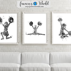 Cheerleader Print, czarno-biały Cheerleader Printable, zestaw 3 sztuk Cheerleader Art, dekoracja akademika Cheerleader, prezent Cheerleader Art, Cheerleader Art