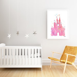 Pink Princess Castle Pink Digital Download, Fairytale Nursery, Baby Nursery Wall art pink girls room, princess room baby shower gift image 2