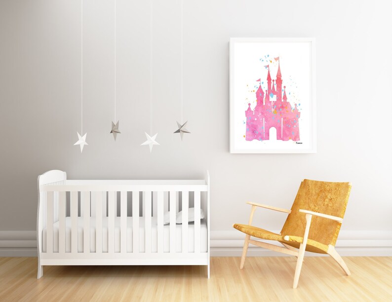 Pink Princess Castle Pink Digital Download, Fairytale Nursery, Baby Nursery Wall art pink girls room, princess room baby shower gift image 2