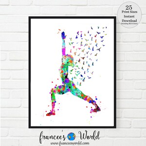 Yoga Print Yogi, Yoga Printable,Yoga Warrior pose, Yoga studio art Yoga Watercolor, Yoga Studio,Yoga Dorm Decor, Yoga Gift, Dorm decor art