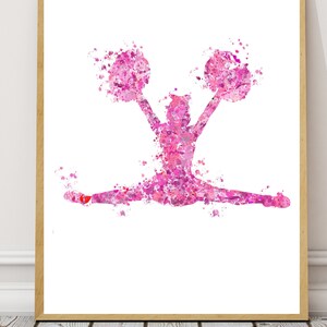 Różowy nadruk Cheerleader, nadruk Cheerleader, akwarela Cheerleader, sztuka Cheerleader Dorm, impreza Cheerleader, cheerleading dziewcząt, pomysł na prezent Cheerleader