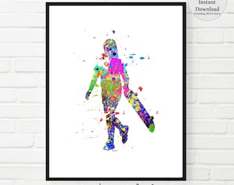Skateboard Girl Art Print: Colorful Teen Room Decor (Digital Download)