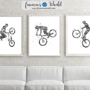 Trial Cyclist Print trial Bike Printable, black and white, Watercolor Art, Mountain Bike boy room art ,Sport Bike Stunt Racing, cyclist image 3