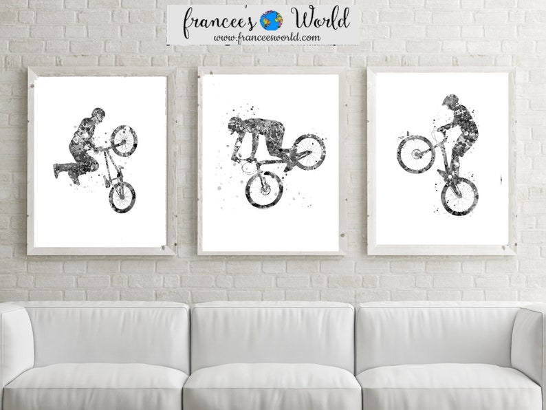 Trial Cyclist Print trial Bike Printable, black and white, Watercolor Art, Mountain Bike boy room art ,Sport Bike Stunt Racing, cyclist image 3