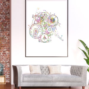 Steampunk Print, Mechanical Art, Industrial Dorm Decor,Steampunk Printable, Engineer Gift, Steampunk Watercolor, Download, Industrial Decor