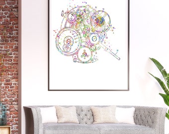 Steampunk Mechanical Art Print: Industrial Watercolor (Digital Download)