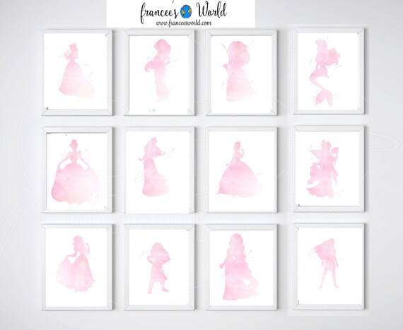 Disney Princess Pink prints printable set of 12 instant download pink room wall art l Art, Gymnastic Printable, 8x10 princesses watercolor Il_570xn