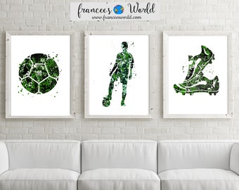 Boy soccer print, soccer set of 3, green, printable art, soccer boy, teens boy room, soccer player , soccer ball, soccer poster, soccer art