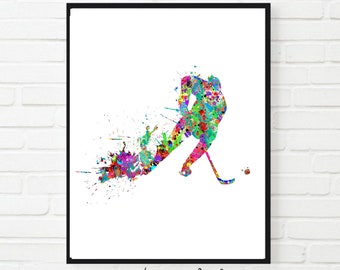 Sport Art Print Ice Hockey Player Watercolor Print (Digital Download)