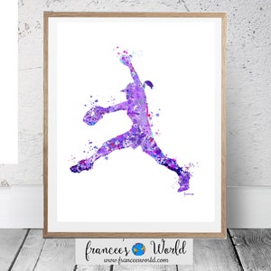 Softball Print, softball pitcher, Watercolor, Softball Art, Softball Printable, Softball Decor, Softball Sport, Purple, fast pitch, lavender