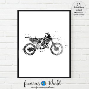 Motocross Dirt Bike Printable, Watercolor Black and White Motorcycle, Sport Bike Motorbike Stunt Racing Bike Motocross dirt bikewall art