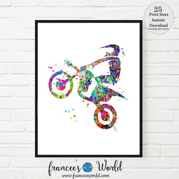Motocross Print Dirt Bike Printable, Watercolor Art, Boys room art, Motorcycle gift ,Sport Bike Motorbike Stunt Racer, Motocross race Il_570xn