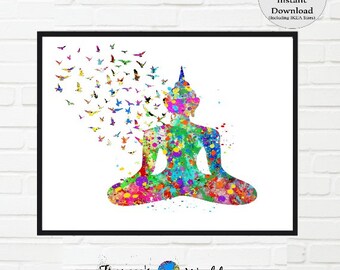 Watercolor Yoga Print: Sukhasana Pose, Colorful Meditation Art (Digital Download)