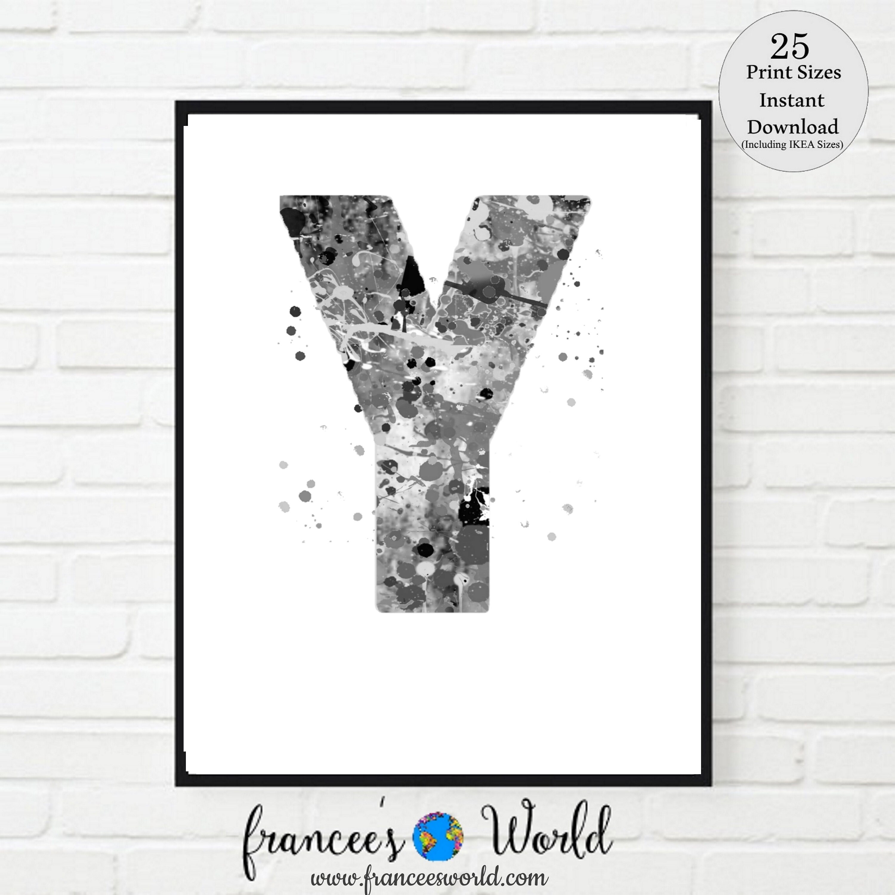 letter y letter y wall decor letter y print black white etsy