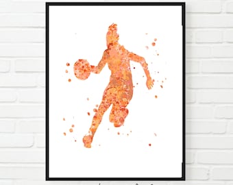 Girl Basketball print orange Basketball PRINTABLE, gift idea, girl basketball Dorm art, girl Basketball poster basketball, female basketball